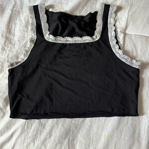 Black Crop Top with Lace Trim